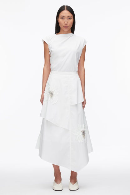 Layered Skirt with Floral Appliqué White