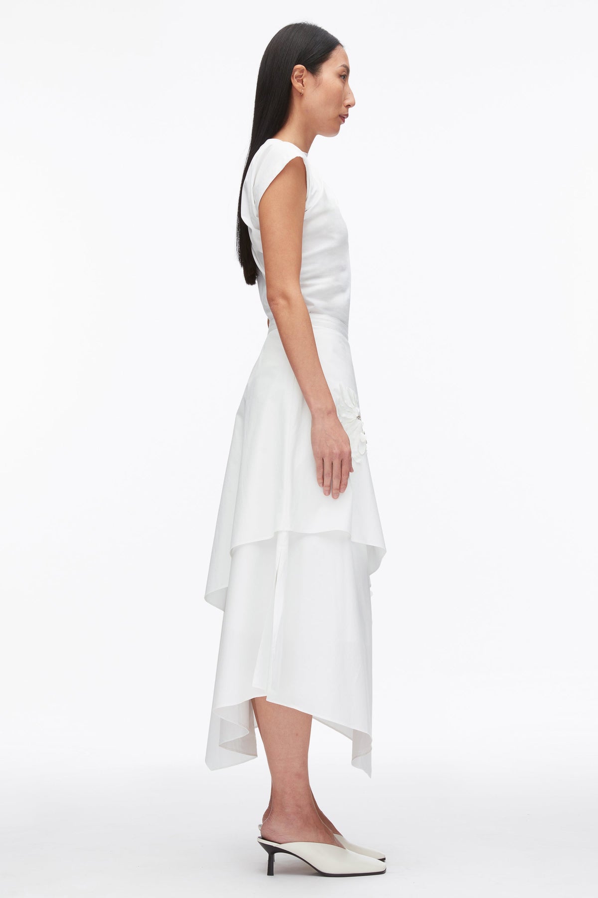 Layered Skirt with Floral Appliqué White