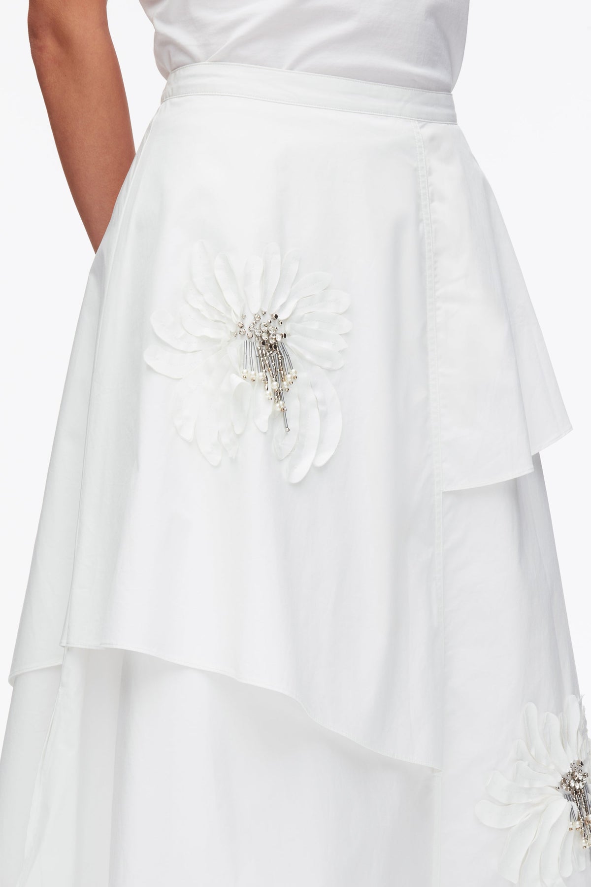 Layered Skirt with Floral Appliqué White