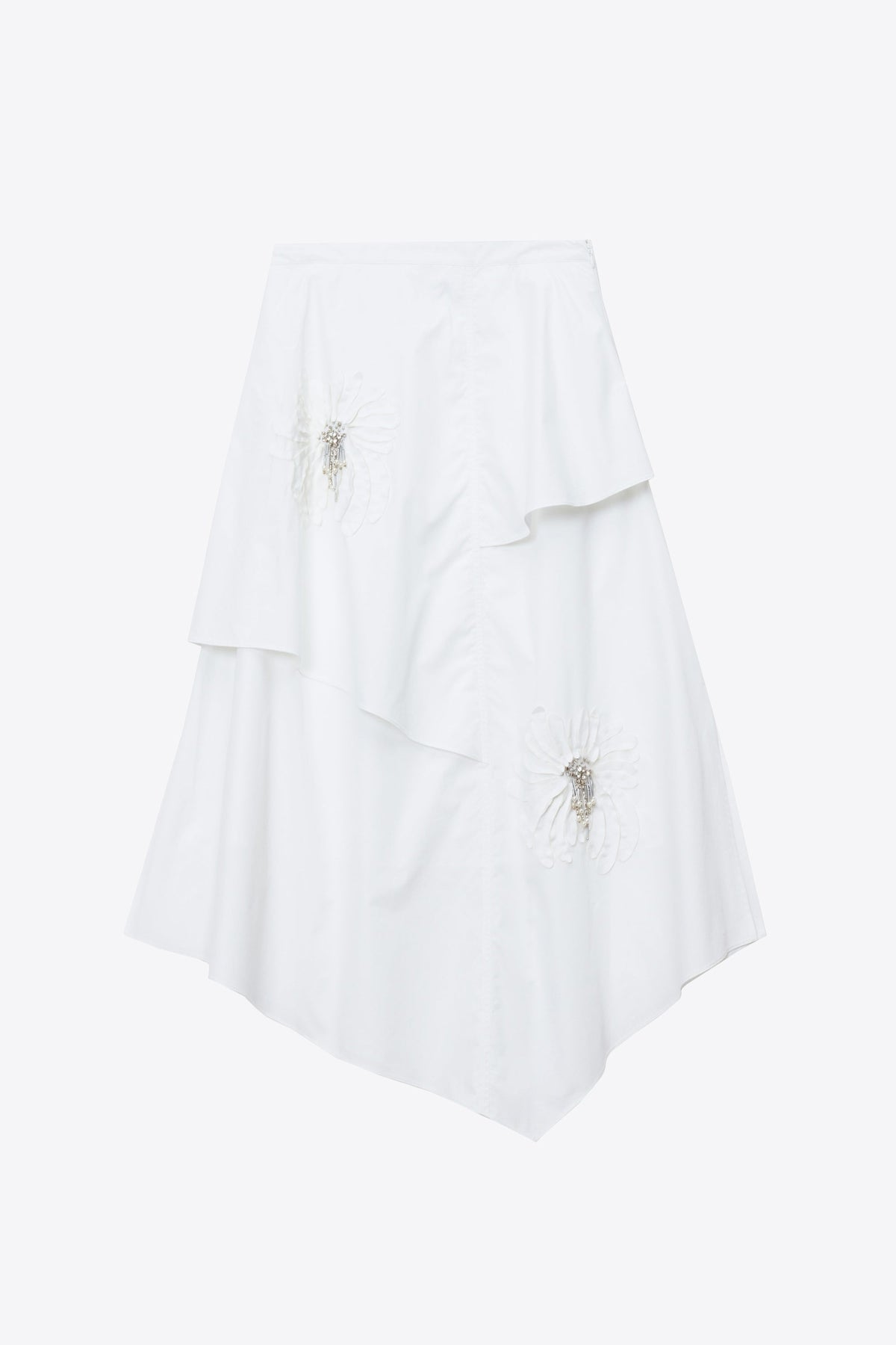 Layered Skirt with Floral Appliqué White