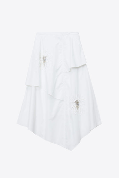 Layered Skirt with Floral Appliqué White