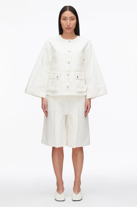 Collarless Trapeze Denim Jacket Tofu