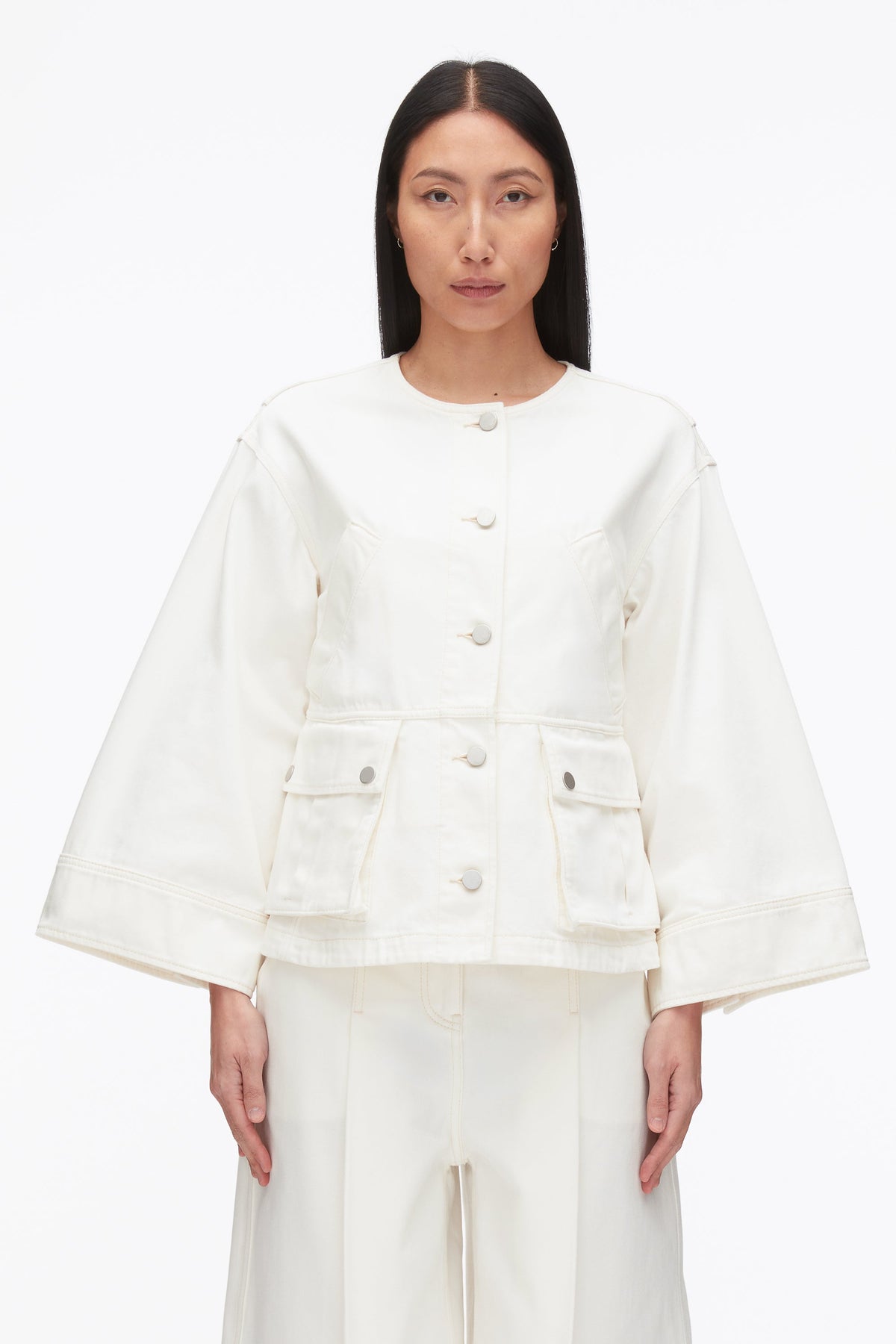 Collarless Trapeze Denim Jacket Tofu