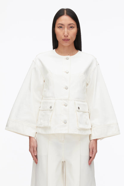 Collarless Trapeze Denim Jacket Tofu