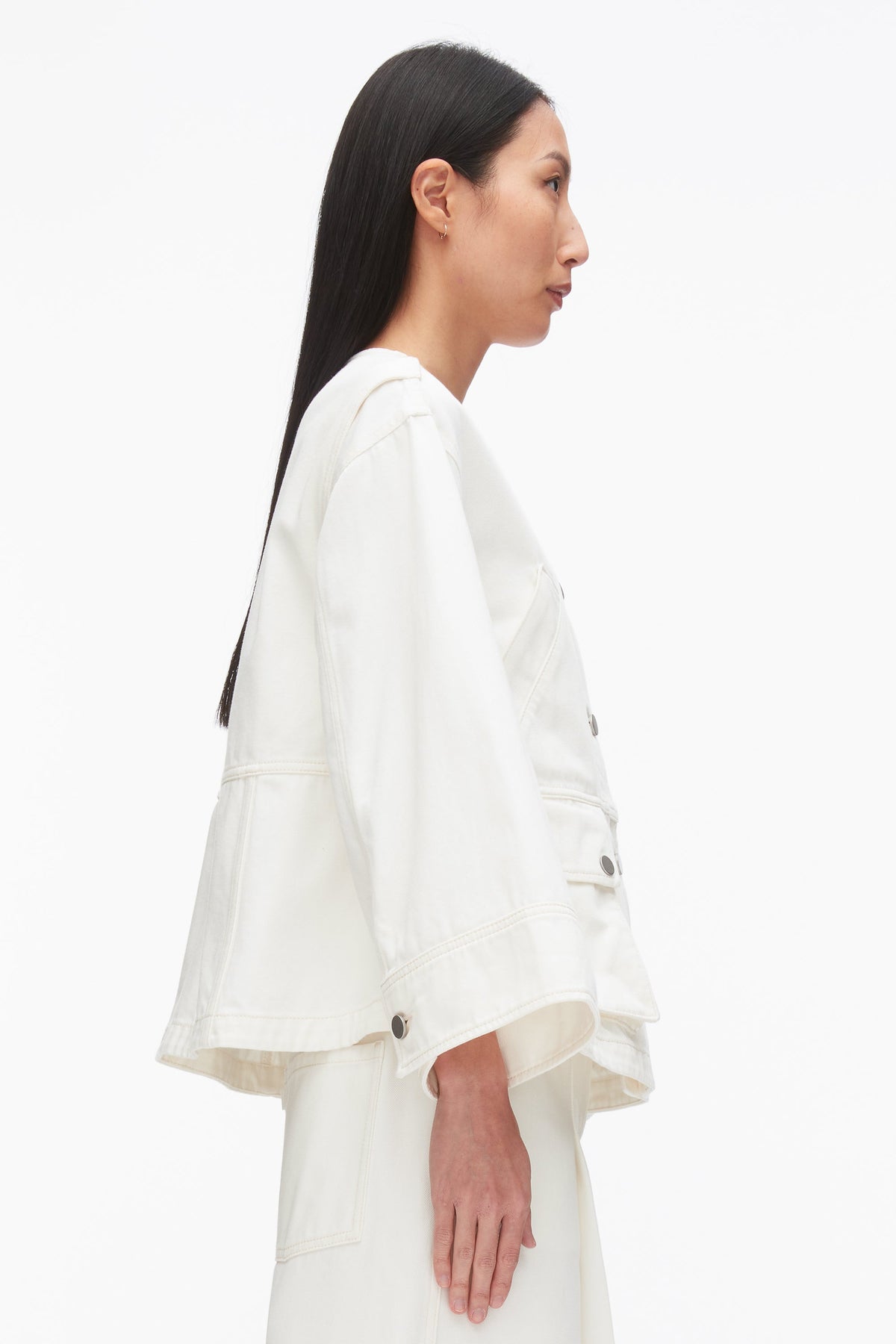 Collarless Trapeze Denim Jacket Tofu