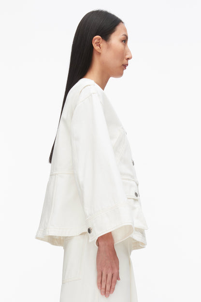 Collarless Trapeze Denim Jacket Tofu