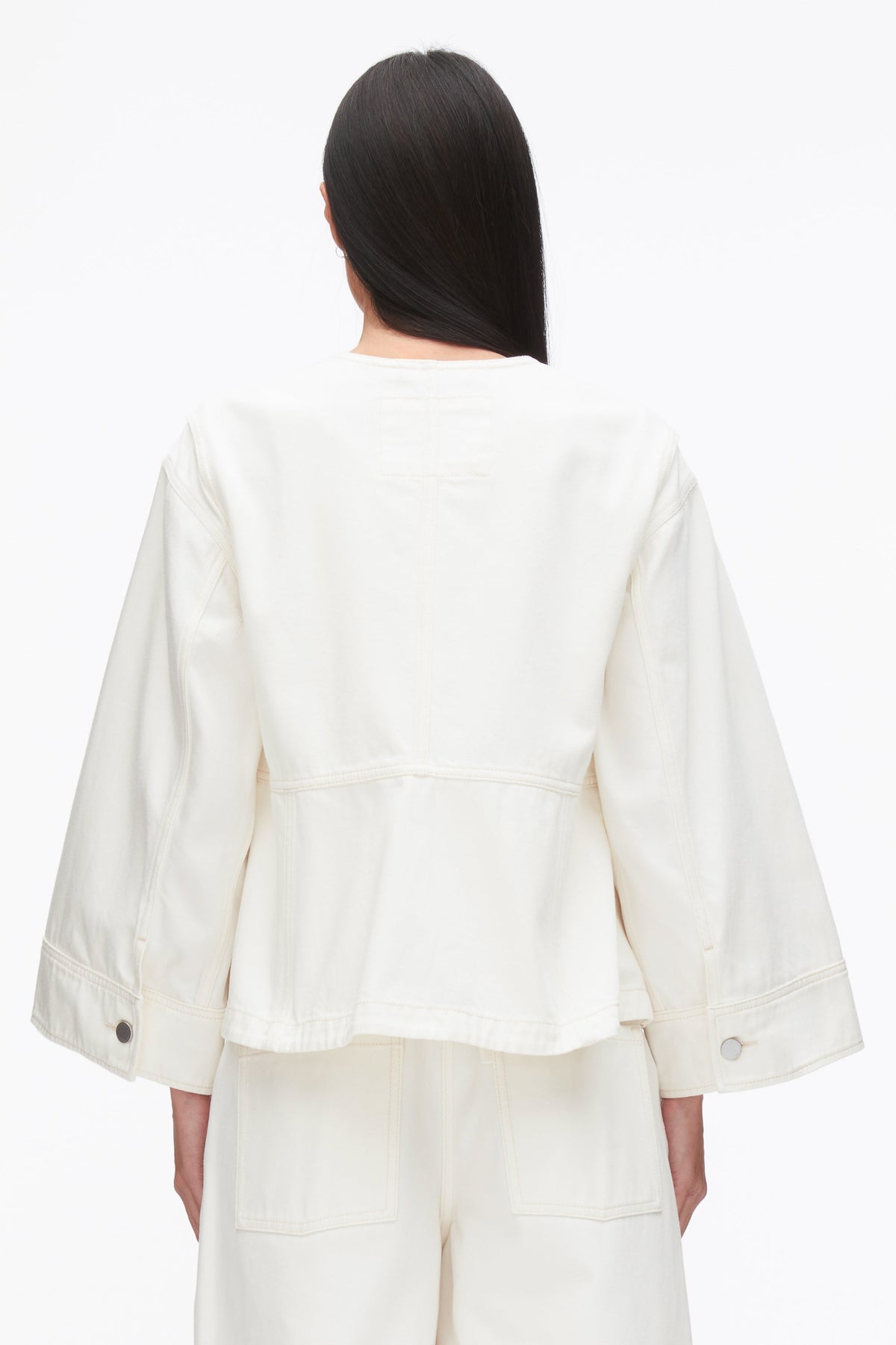 Collarless Trapeze Denim Jacket Tofu