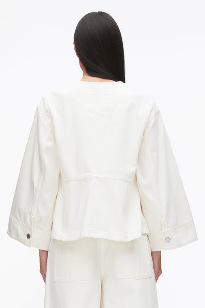 Collarless Trapeze Denim Jacket Tofu