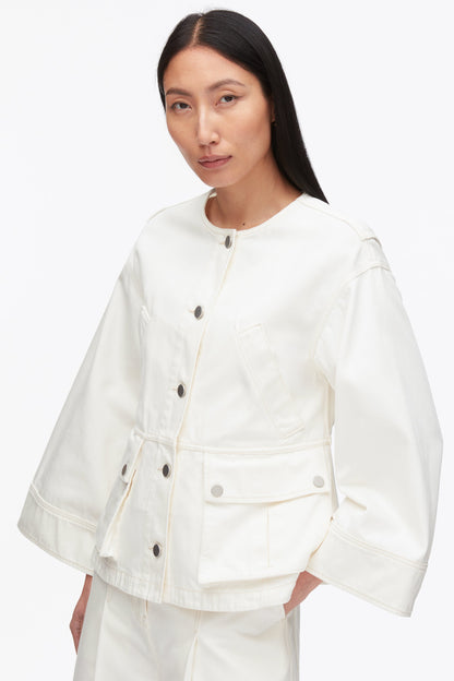 Collarless Trapeze Denim Jacket Tofu