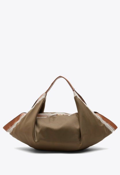Nylon Luna Large Bag with Contrast Stitch Mushroom