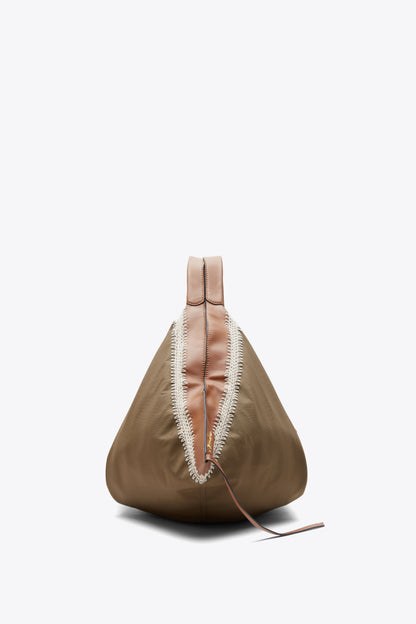 Nylon Luna Large Bag with Contrast Stitch Mushroom