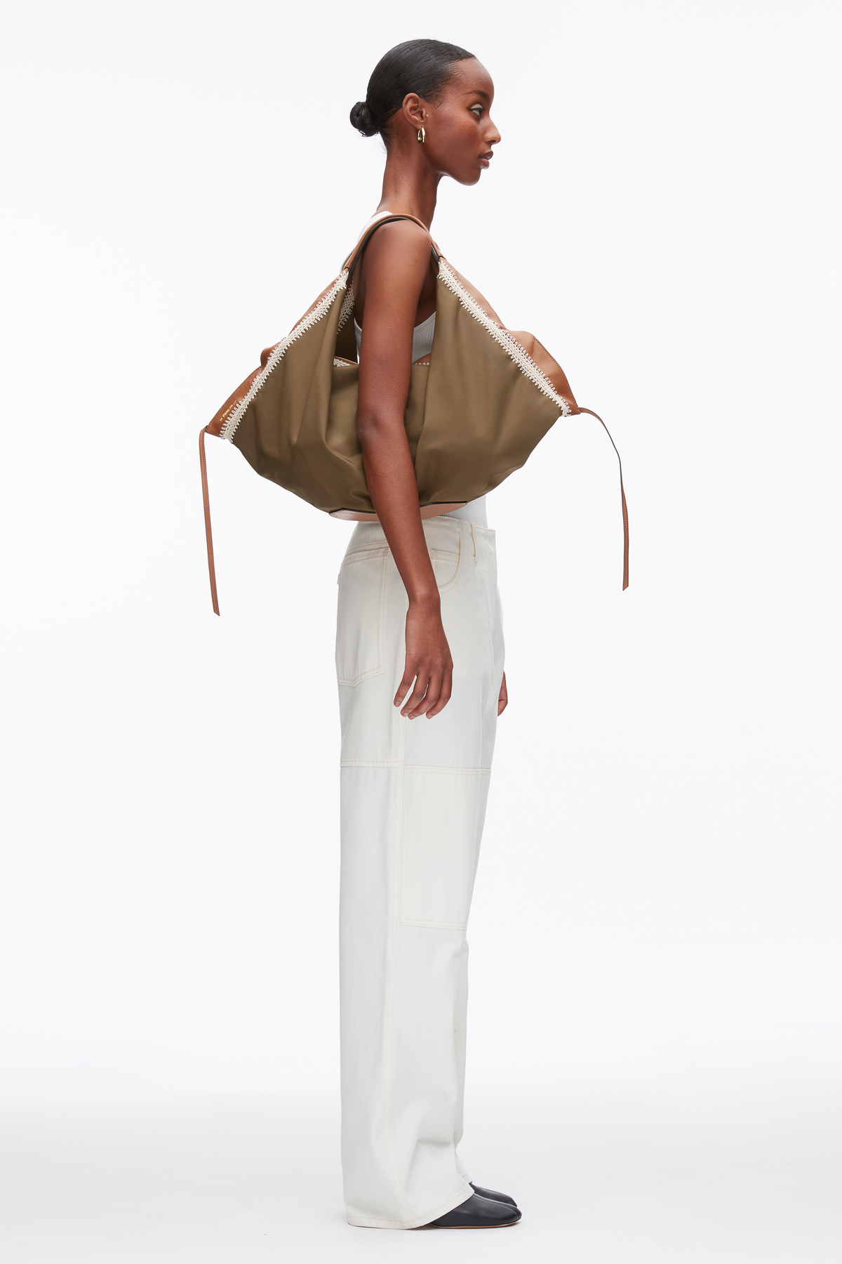 Nylon Luna Large Bag with Contrast Stitch Mushroom