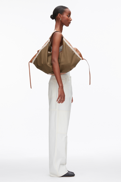 Nylon Luna Large Bag with Contrast Stitch Mushroom