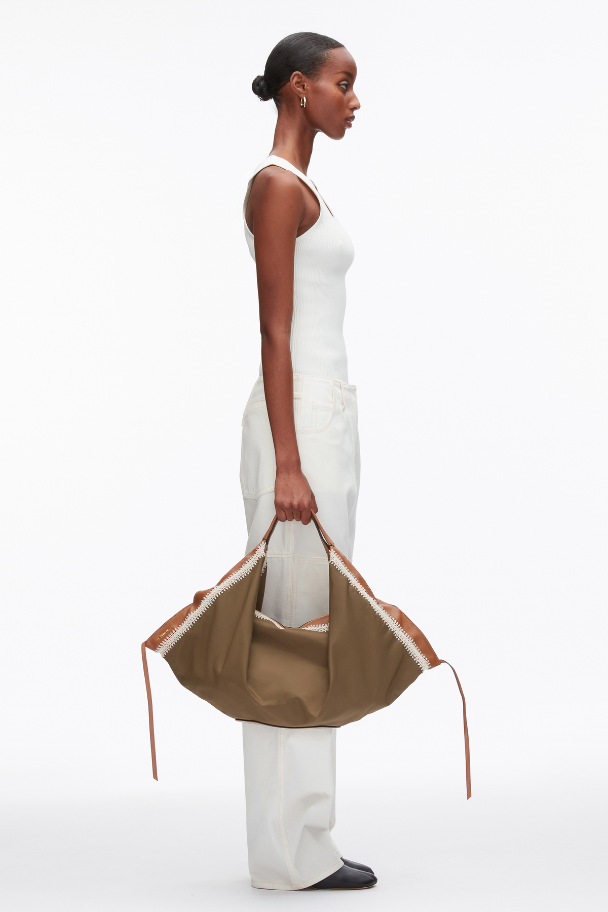Nylon Luna Large Bag with Contrast Stitch Mushroom