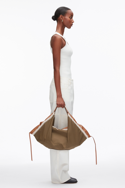 Nylon Luna Large Bag with Contrast Stitch Mushroom