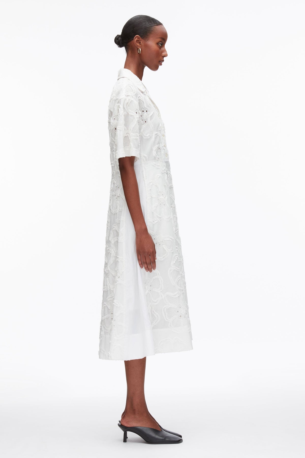 Embroidered Midi Shirt Dress White