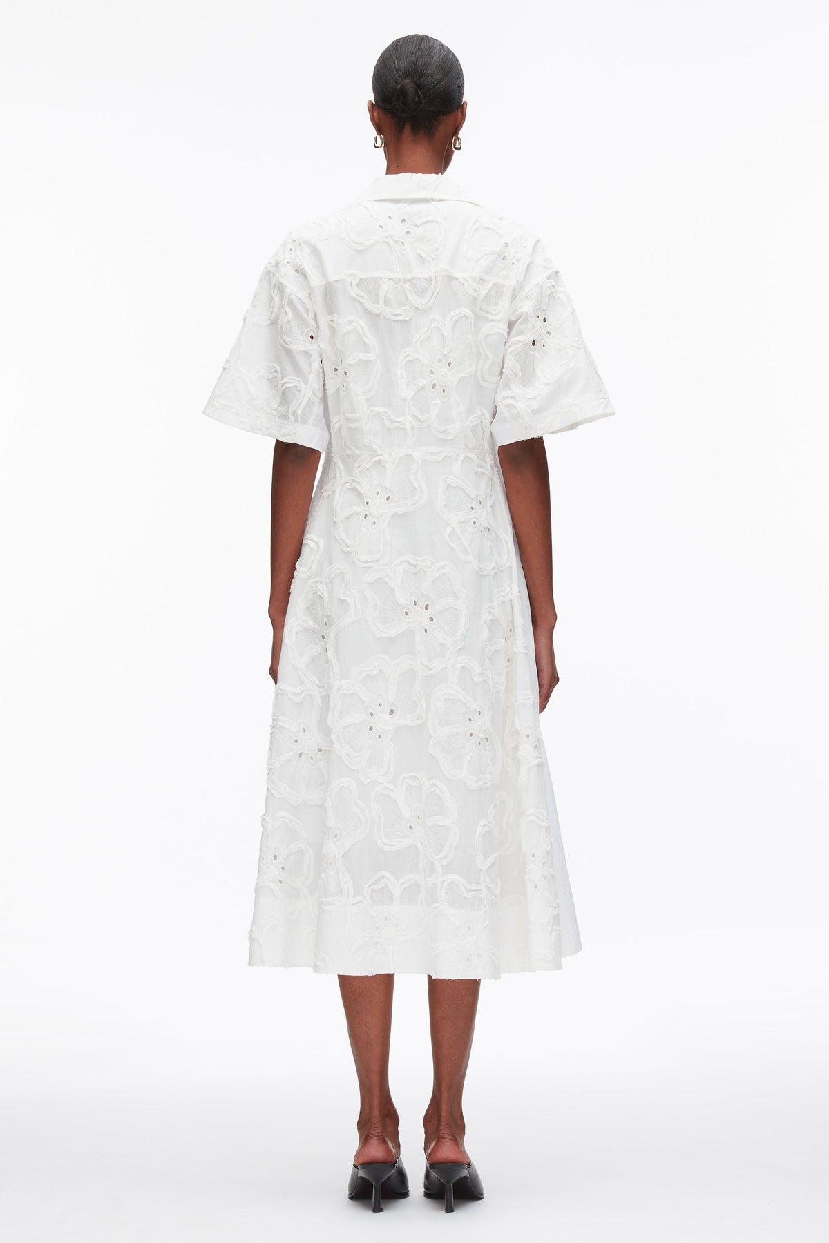 Embroidered Midi Shirt Dress White