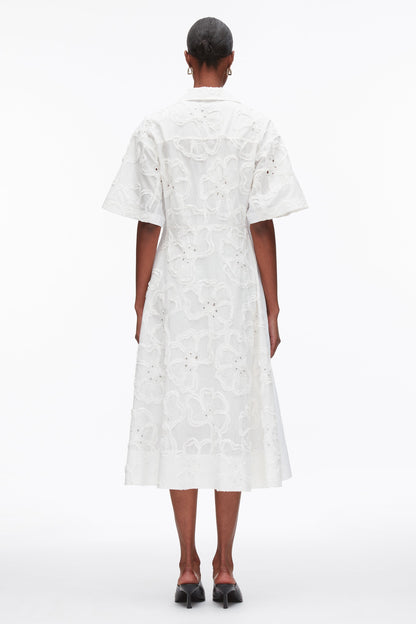 Embroidered Midi Shirt Dress White