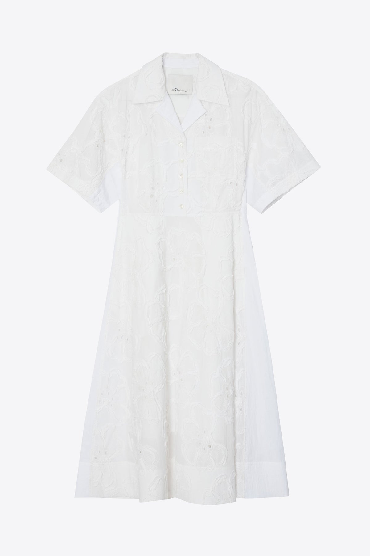 Embroidered Midi Shirt Dress White
