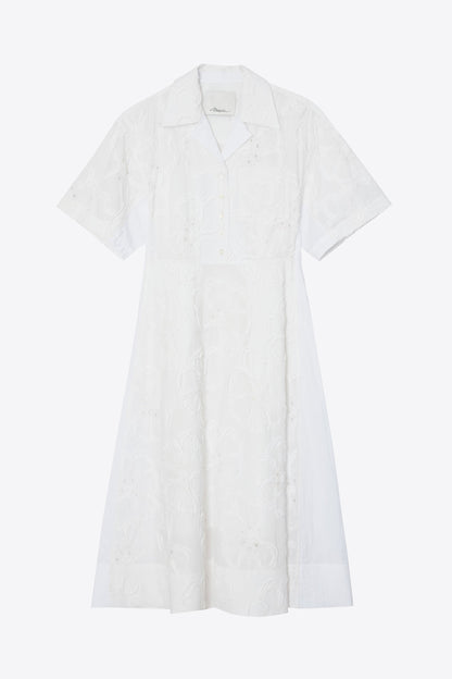 Embroidered Midi Shirt Dress White