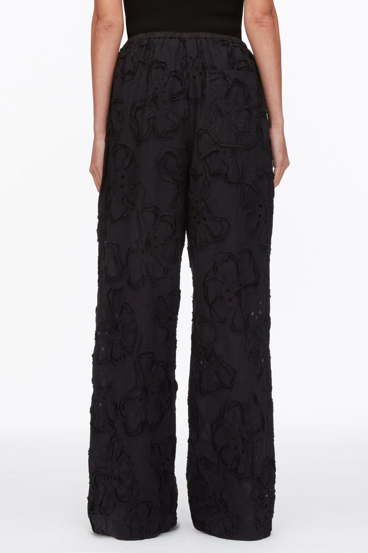 Embroidered Straight Leg Pull On Pants Black