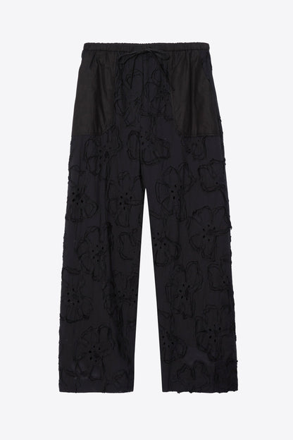Embroidered Straight Leg Pull On Pants Black