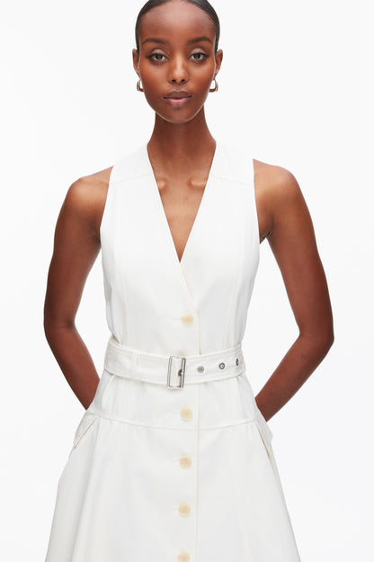Patchwork Sleeveless Belted Utility Dress Tofu