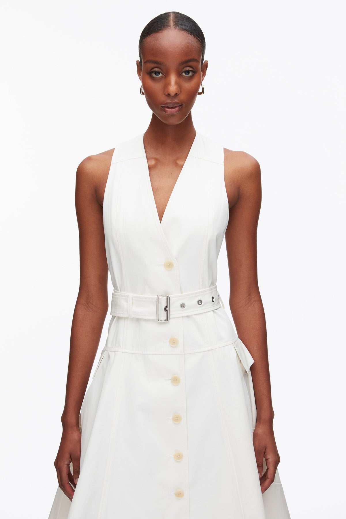 Patchwork Sleeveless Belted Utility Dress Tofu
