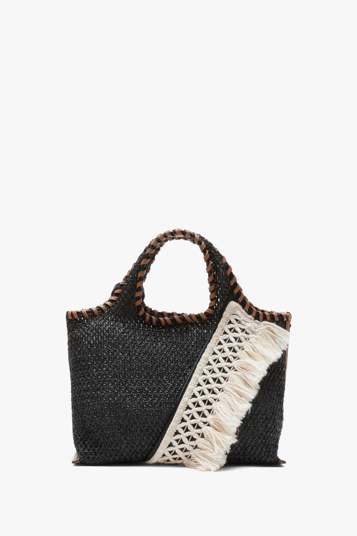 Raffia Fringe Mini Market Tote Black
