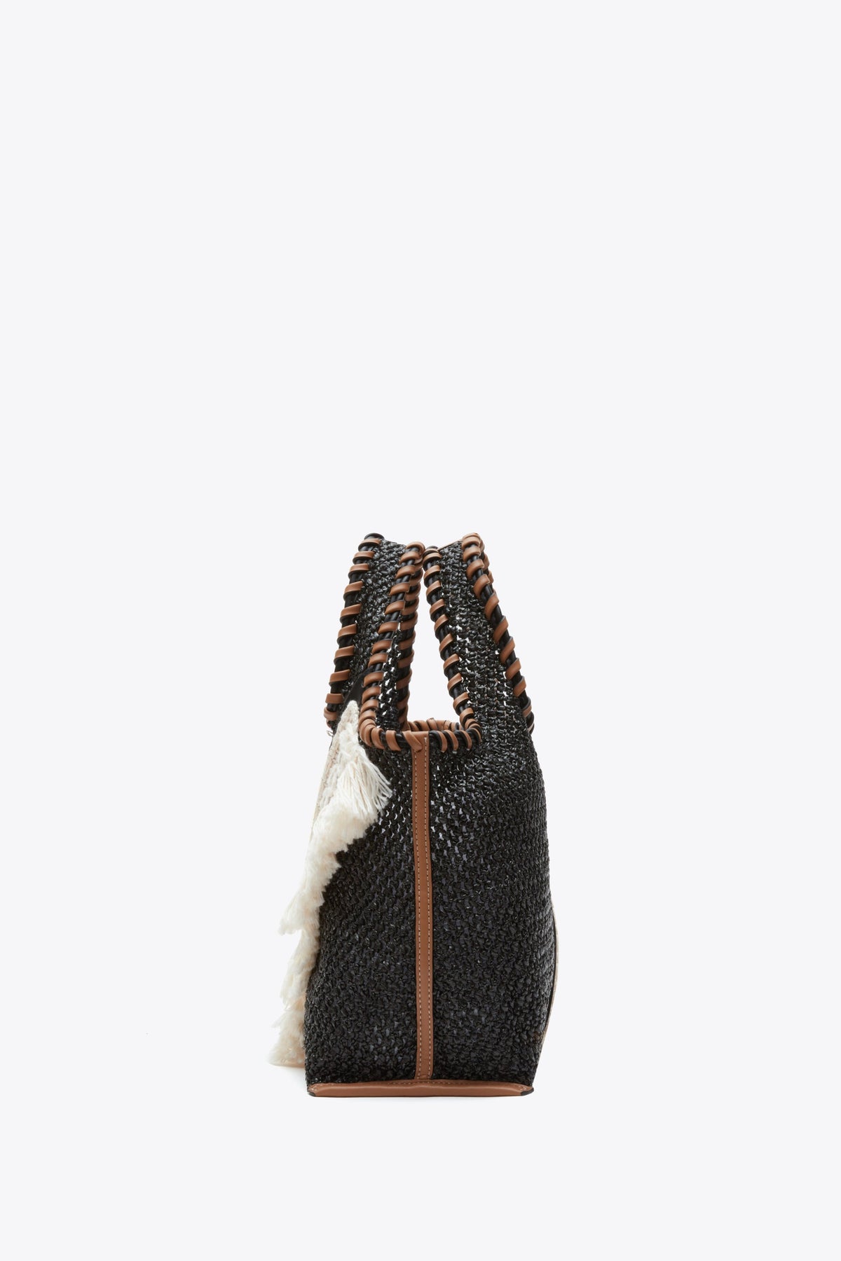 Raffia Fringe Mini Market Tote Black