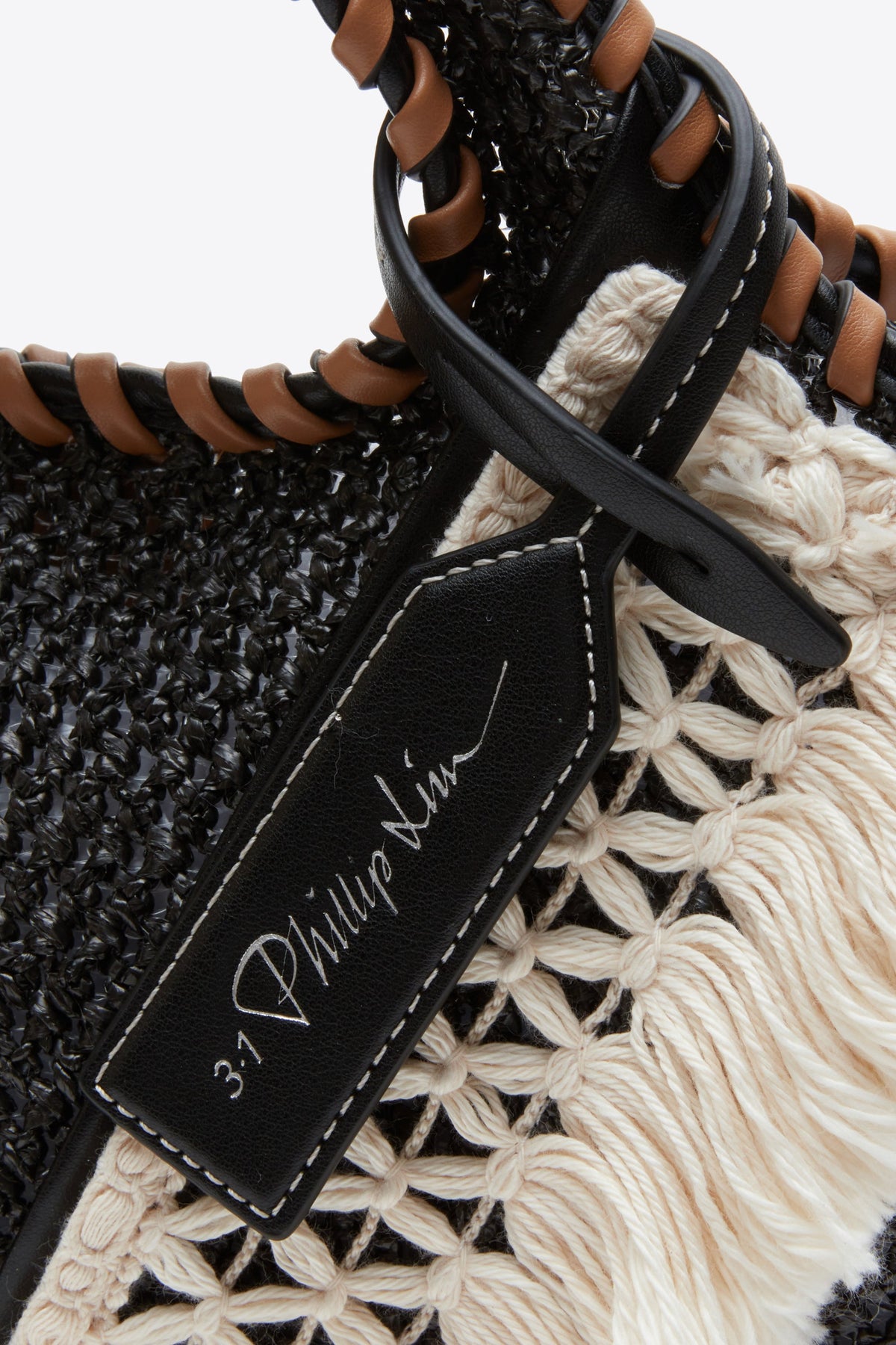 Raffia Fringe Mini Market Tote Black