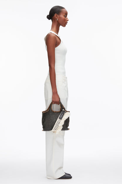 Raffia Fringe Mini Market Tote Black