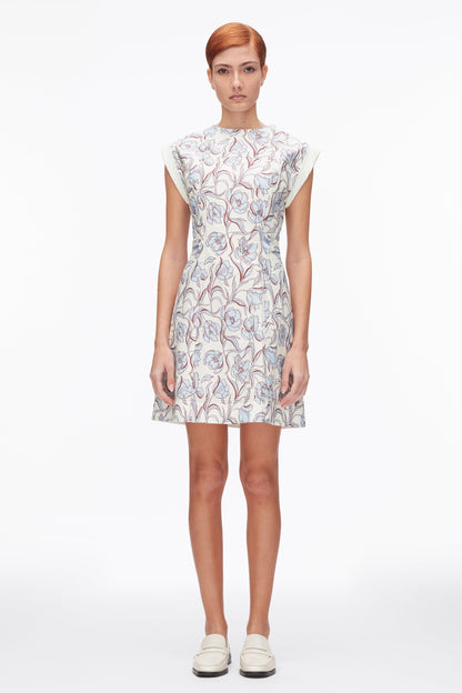 Short Sleeve Floral Mini Dress Sky Blue Multi