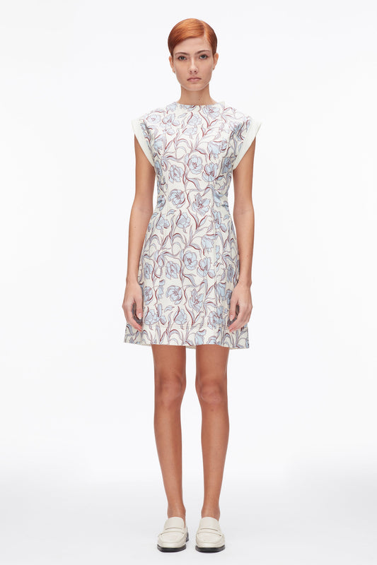 Short Sleeve Floral Mini Dress Sky Blue Multi