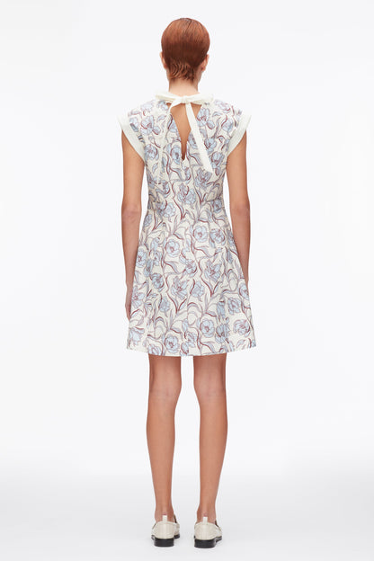 Short Sleeve Floral Mini Dress Sky Blue Multi