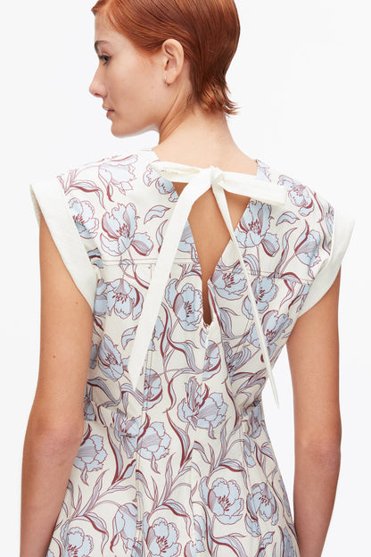 Short Sleeve Floral Mini Dress Sky Blue Multi