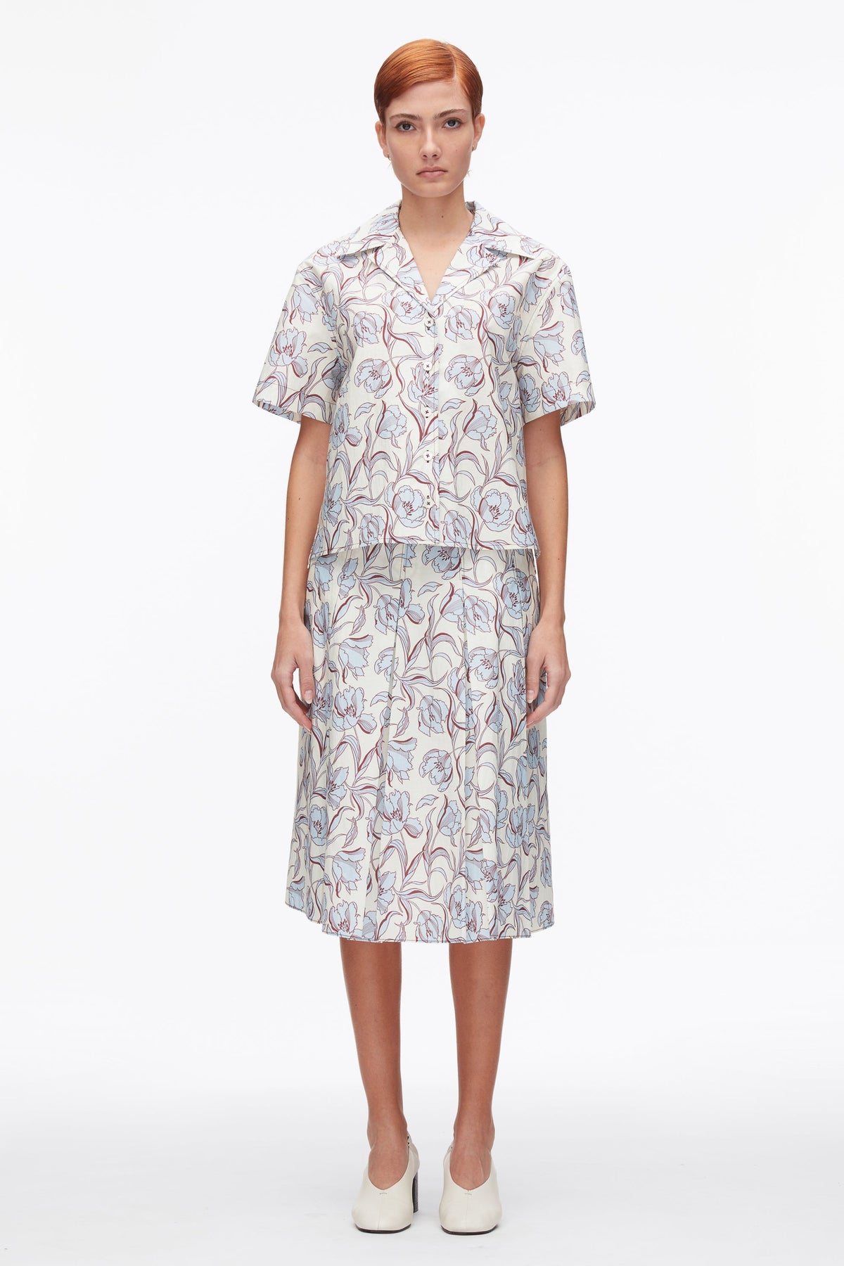 Floral Printed Camp Shirt Sky Blue Multi
