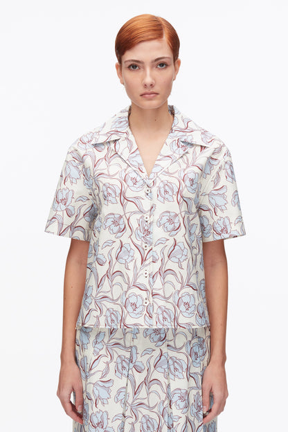 Floral Printed Camp Shirt Sky Blue Multi