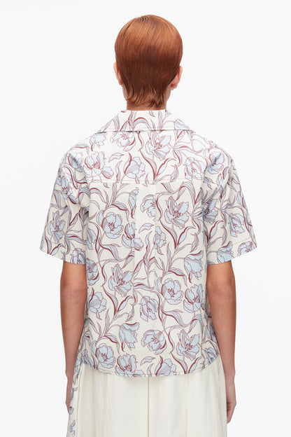 Floral Printed Camp Shirt Sky Blue Multi