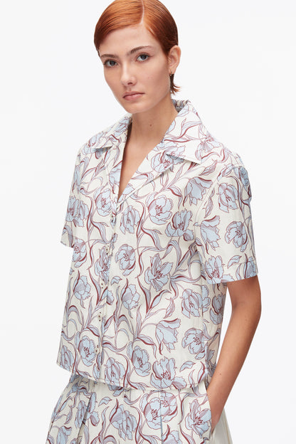 Floral Printed Camp Shirt Sky Blue Multi