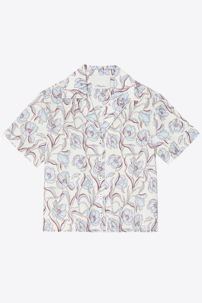 Floral Printed Camp Shirt Sky Blue Multi
