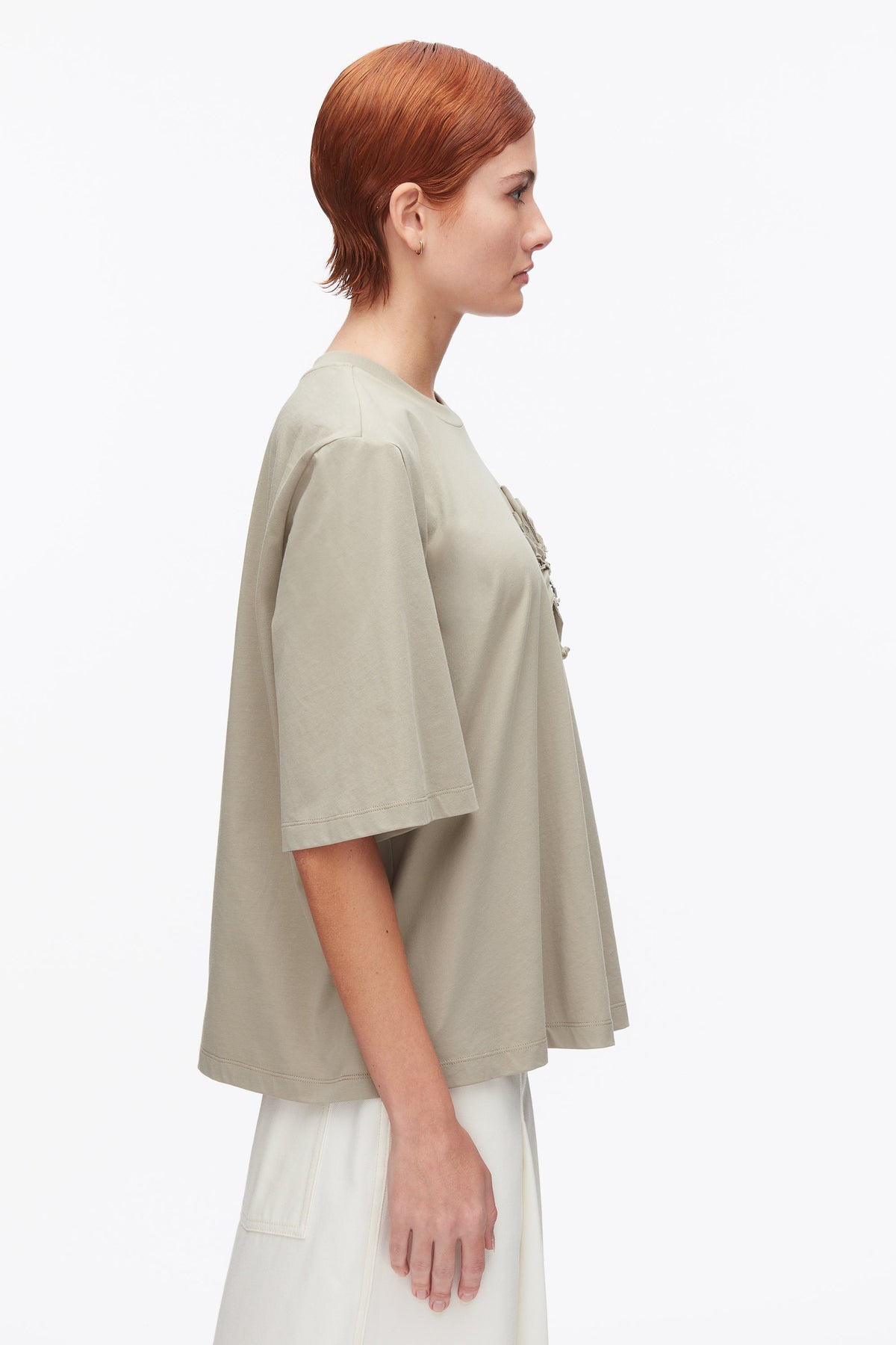 Trapeze T-Shirt with Floral Appliqué Sage