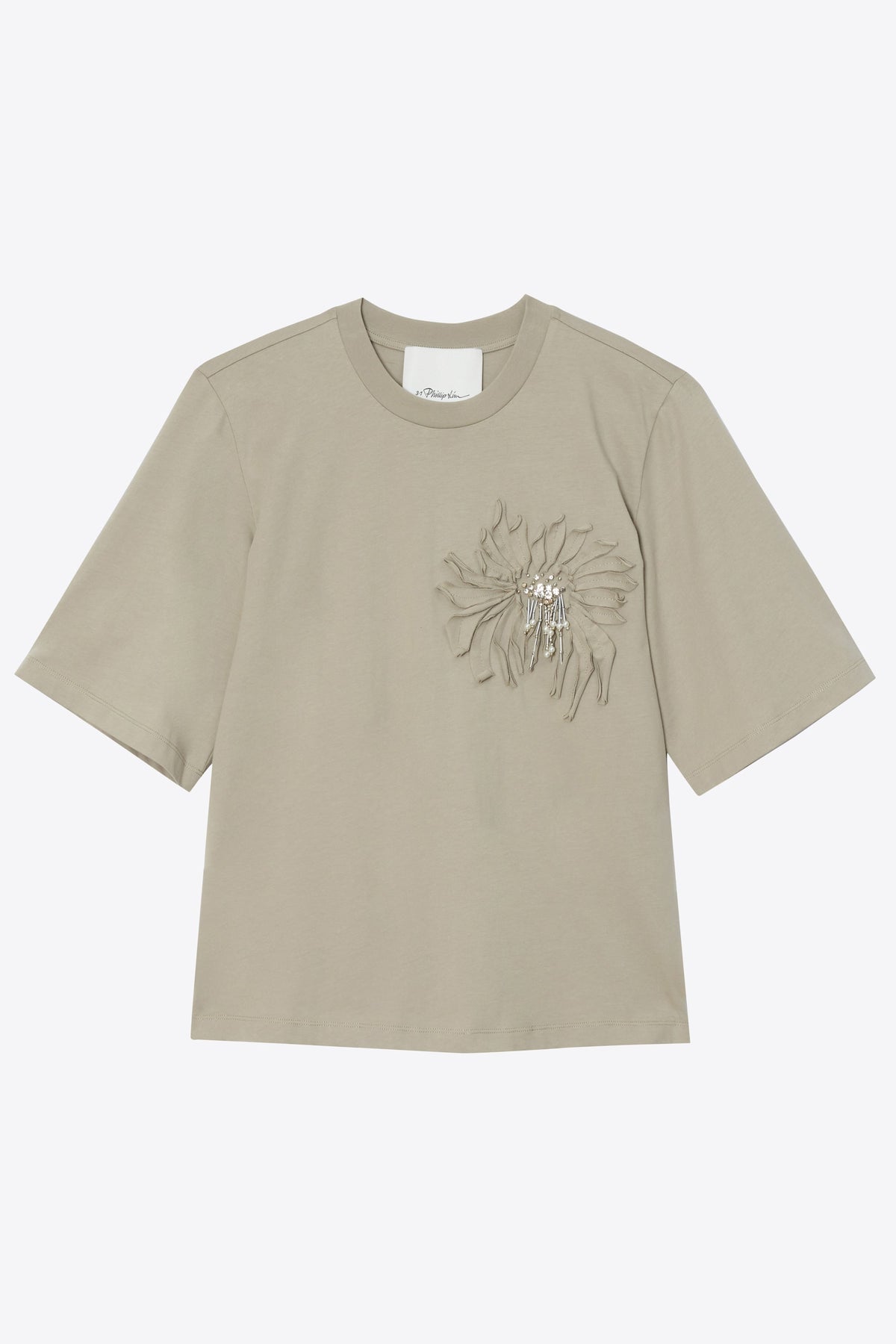 Trapeze T-Shirt with Floral Appliqué Sage