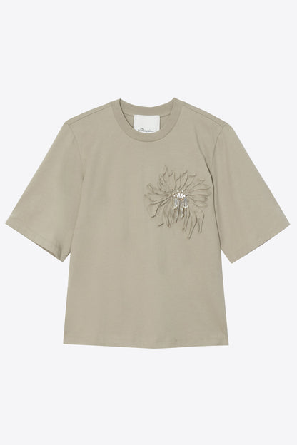 Trapeze T-Shirt with Floral Appliqué Sage