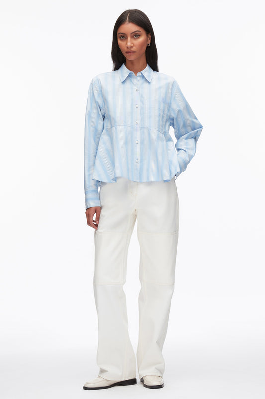 Long Sleeve Striped Flounce Shirt Airy Blue Multi