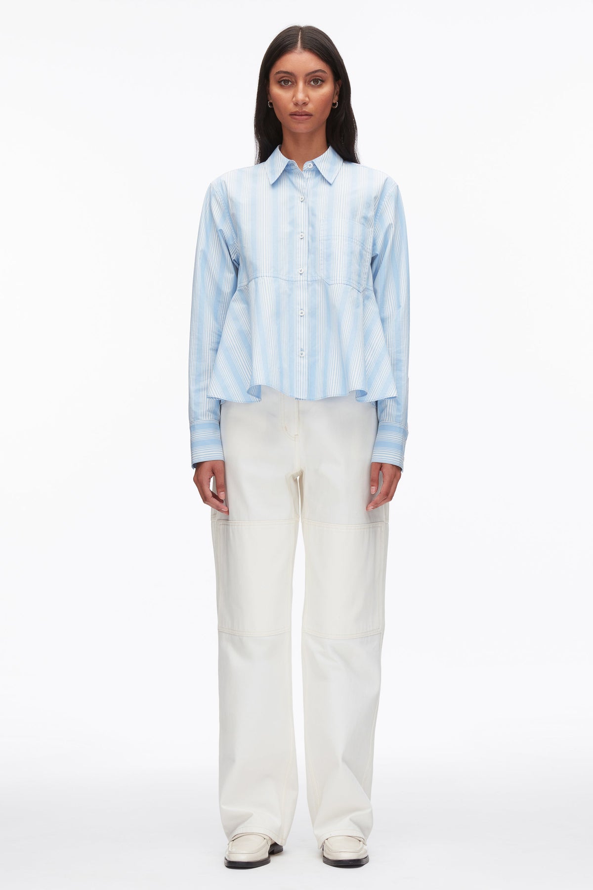 Long Sleeve Striped Flounce Shirt Airy Blue Multi