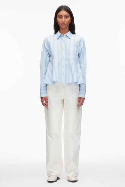 Long Sleeve Striped Flounce Shirt Airy Blue Multi