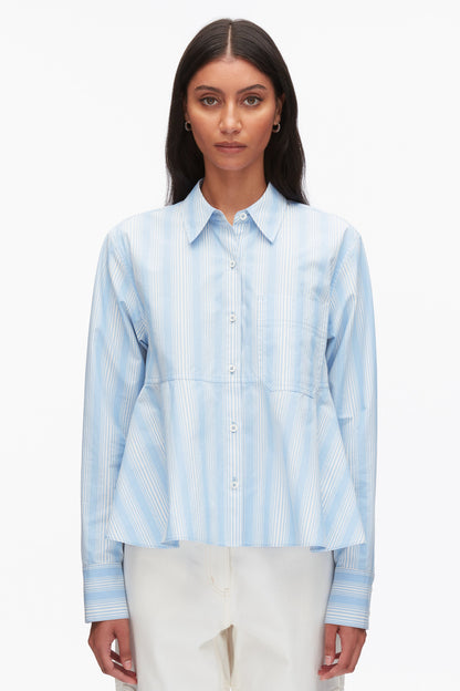 Long Sleeve Striped Flounce Shirt Airy Blue Multi