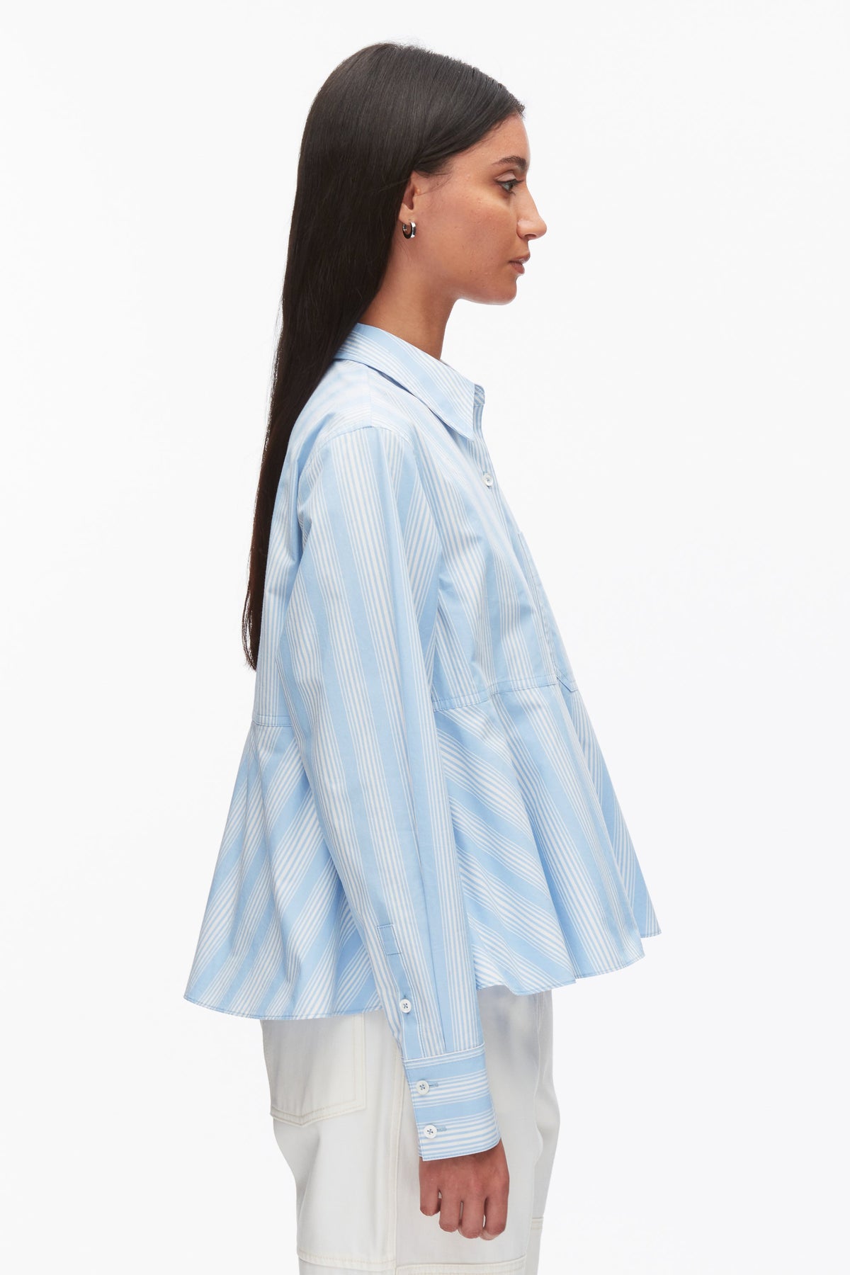 Long Sleeve Striped Flounce Shirt Airy Blue Multi