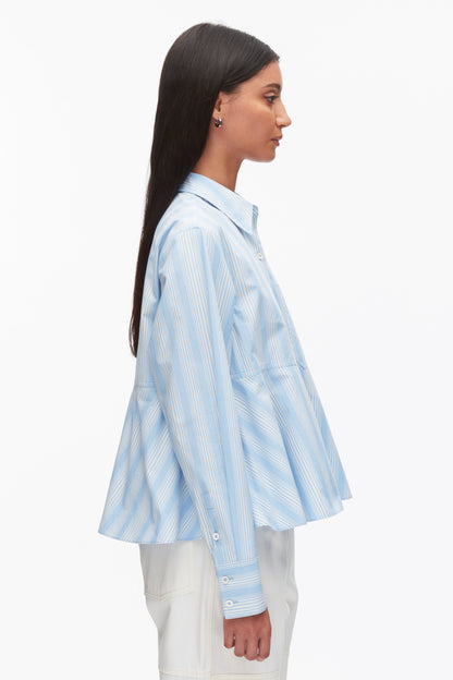 Long Sleeve Striped Flounce Shirt Airy Blue Multi